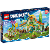 Colorful LEGO® DREAMZzz™ Stable of Dream Creatures set featuring a whimsical house, a windmill, and playful dreamlings exploring a magical landscape.
